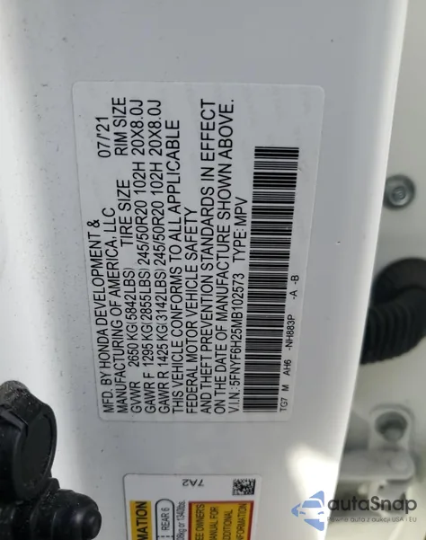2021 Honda Pilot Se from USA, damaged, VIN 5FNYF6H25MB102573